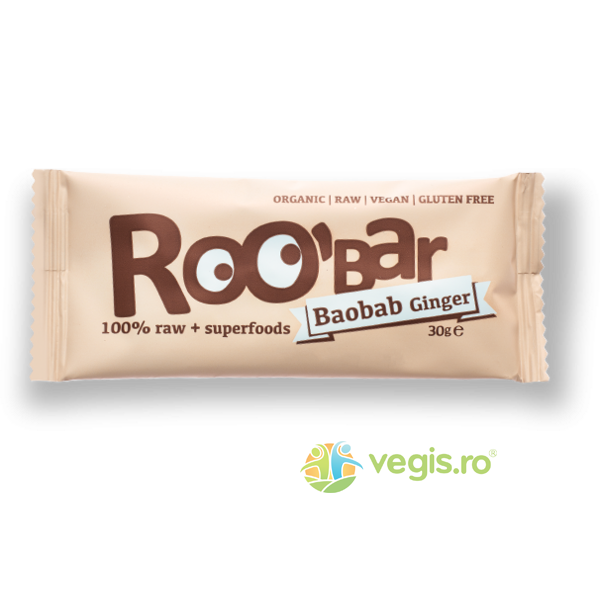 Baton Roobar Cu Ghimbir Si Baobab Raw Eco/Bio30gr, ROOBAR, Alimente Fara Gluten, 1, Vegis.ro