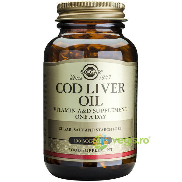 Cod Liver Oil 100cps (Ulei din ficat de cod), SOLGAR, Ulei de Ficat de Cod, 1, Vegis.ro
