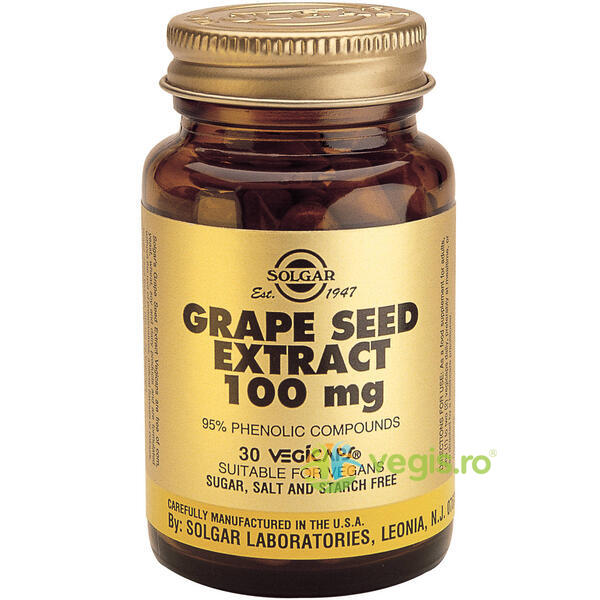 Grape Seed Extract 100mg 30cps(Seminte de struguri), SOLGAR, Capsule, Comprimate, 1, Vegis.ro