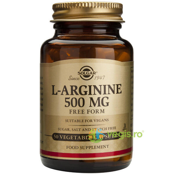 L-Arginine 500mg 50cps, SOLGAR, Remedii Capsule, Comprimate, 1, Vegis.ro