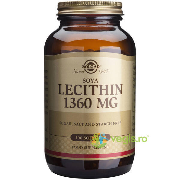Lecithin 1360mg 100cps (Lecitina din soia), SOLGAR, Capsule, Comprimate, 1, Vegis.ro