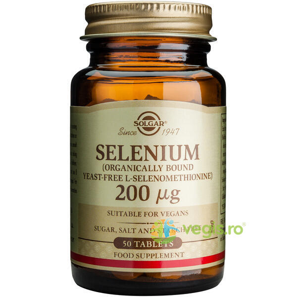 Selenium (Seleniu) 200mcg 50tb, SOLGAR, Capsule, Comprimate, 1, Vegis.ro