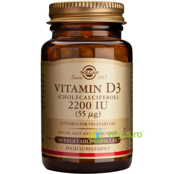 Vitamina D3 2200IU 50Cps, SOLGAR, Capsule, Comprimate, 1, Vegis.ro