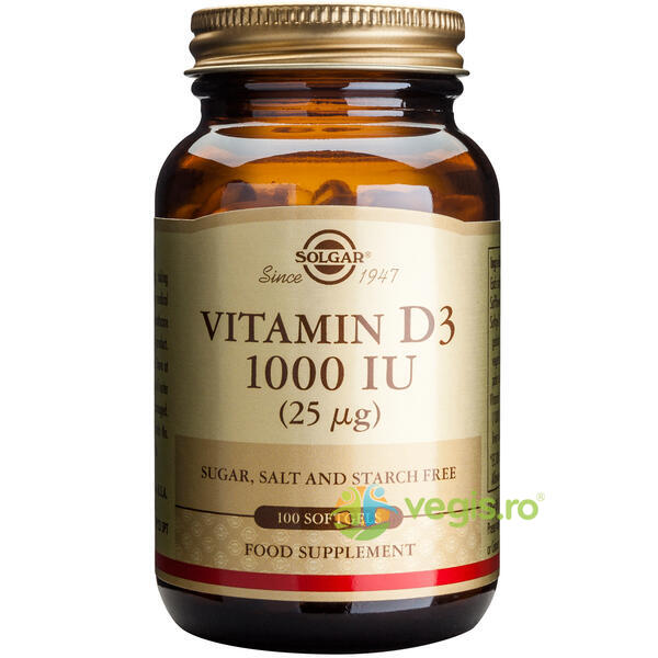 Vitamina D3 1000iu 100cps, SOLGAR, Capsule, Comprimate, 1, Vegis.ro