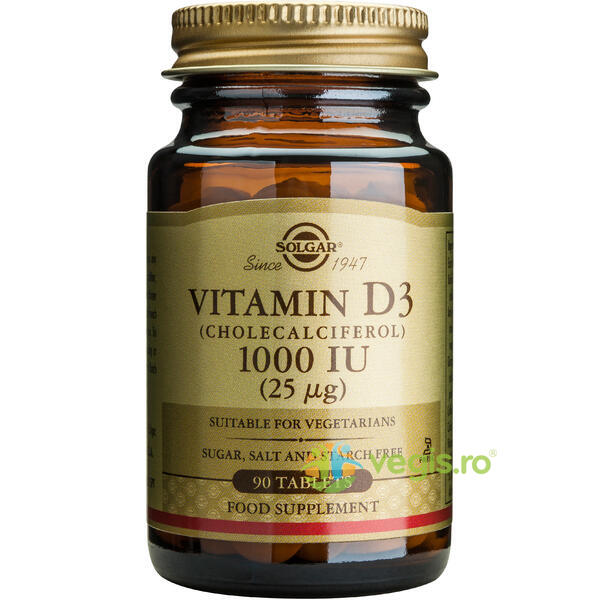 Vitamina D3 1000iu 90tb, SOLGAR, Capsule, Comprimate, 1, Vegis.ro