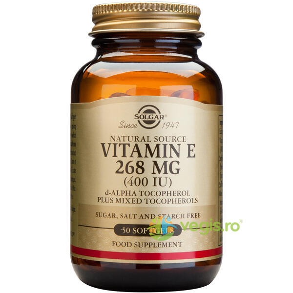 Vitamina E din surse naturale 268 mg (400 UI) 50cps, SOLGAR, Capsule, Comprimate, 1, Vegis.ro