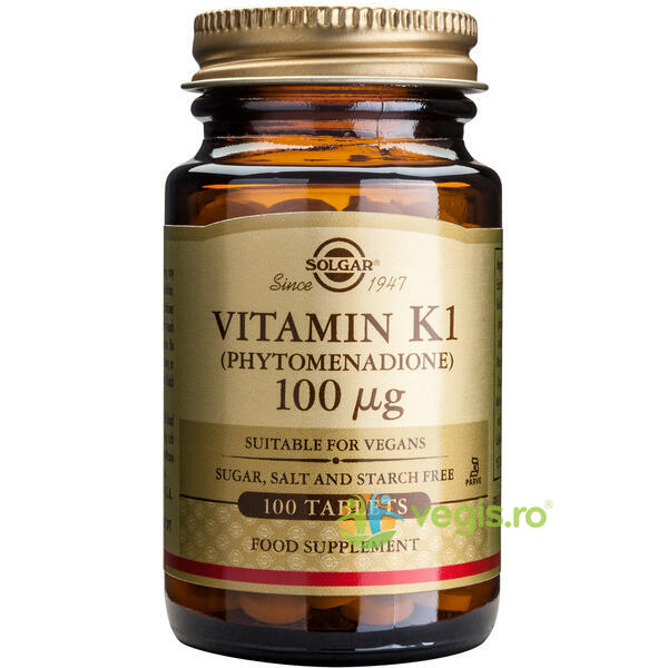 Vitamina K1 100mcg 100tb, SOLGAR, Capsule, Comprimate, 1, Vegis.ro