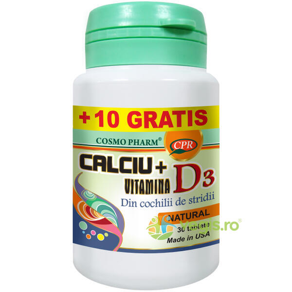 Calciu+Vitamina D3 30cpr+10cpr Gratis, COSMOPHARM, Vitamine, Minerale & Multivitamine, 1, Vegis.ro