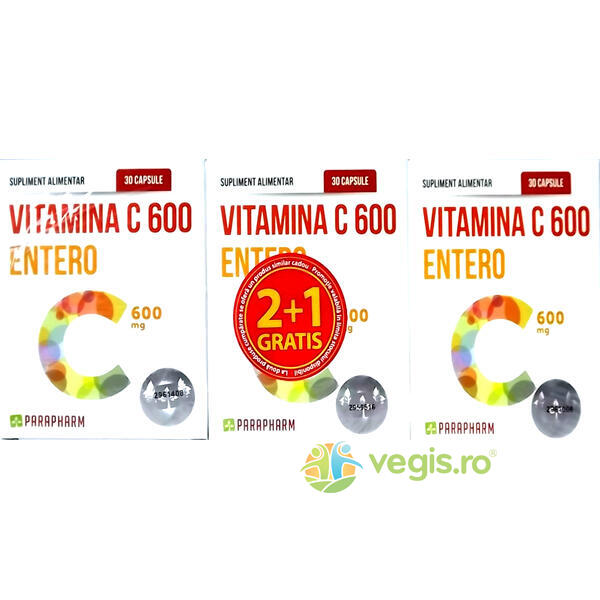 Vitamina C 600 Entero 30Cps 2+1 Gratis, QUANTUM PHARM, Pachete 1+1, 1, Vegis.ro