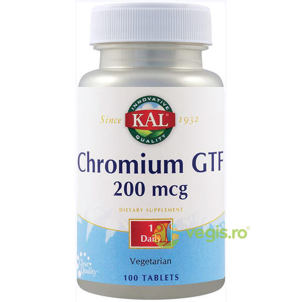 GTF Chromium (Crom) 200mcg 100tb Secom,, KAL, Capsule, Comprimate, 1, Vegis.ro