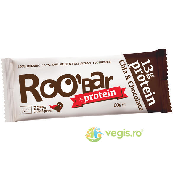 Baton Proteic Roobar Chia Si Ciocolata Raw Eco/Bio 60gr, ROOBAR, Produse BIO, 1, Vegis.ro