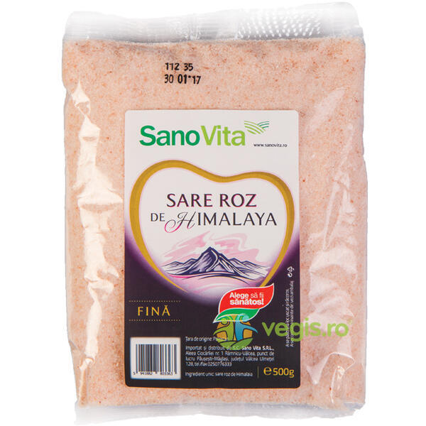 Sare Roz De Himalaya Fina 500gr, SANOVITA, Condimente, Sare, 1, Vegis.ro