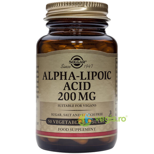 Alpha Lipoic Acid 200mg 50cps Vegetale, SOLGAR, Capsule, Comprimate, 1, Vegis.ro