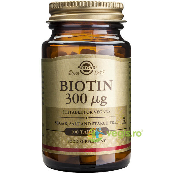 Biotina (Vitamina B7) 300mcg 100tb, SOLGAR, Remedii Capsule, Comprimate, 1, Vegis.ro