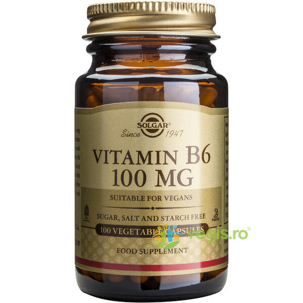 Vitamina B6 100mg 100cps Vegetale, SOLGAR, Capsule, Comprimate, 1, Vegis.ro