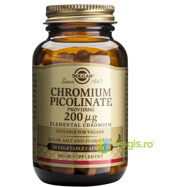 Chromium Picolinate 200ug 90cps Vegetale (Picolinat de Crom), SOLGAR, Remedii Capsule, Comprimate, 1, Vegis.ro
