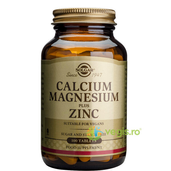 Calcium Magnesium + Zinc (Calciu, Magneziu, Zinc) 100tb, SOLGAR, Remedii Capsule, Comprimate, 1, Vegis.ro