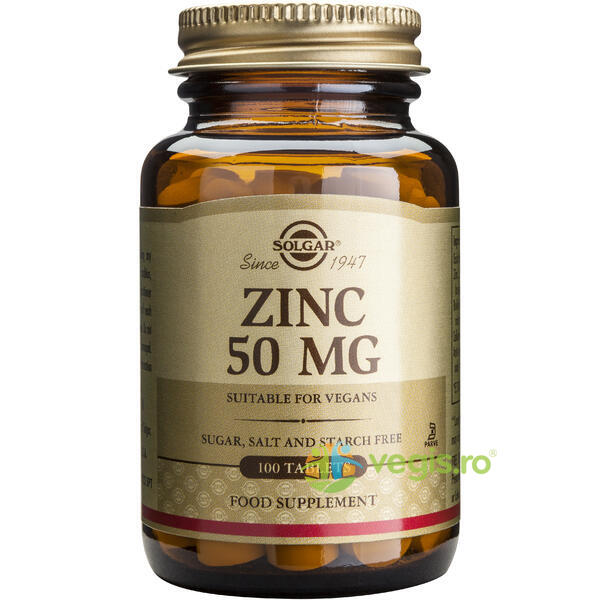Zinc Gluconate (Gluconat de Zinc) 50mg 100tb, SOLGAR, Remedii Capsule, Comprimate, 1, Vegis.ro