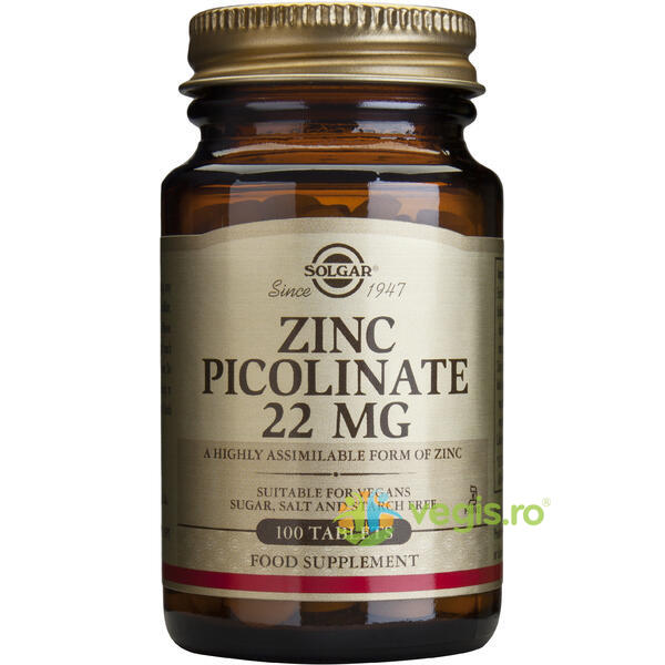 Zinc Picolinate 22mg 100tb, SOLGAR, Remedii Capsule, Comprimate, 1, Vegis.ro
