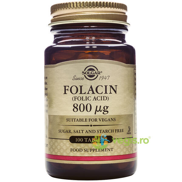 Folacin (Acid Folic) 800ug 100cps vegetale, SOLGAR, Produse pe baza de acid folic, 1, Vegis.ro
