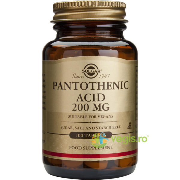 Pantothenic Acid (Acid pantotenic sau Vitamina B5) 200mg 100tb, SOLGAR, Capsule, Comprimate, 1, Vegis.ro