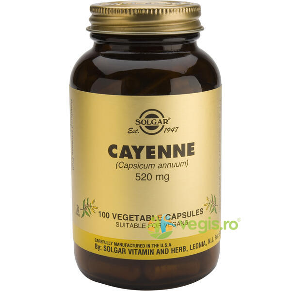 Cayenne 520mg 100cps Vegetale (Ardei Iute), SOLGAR, Remedii Capsule, Comprimate, 1, Vegis.ro