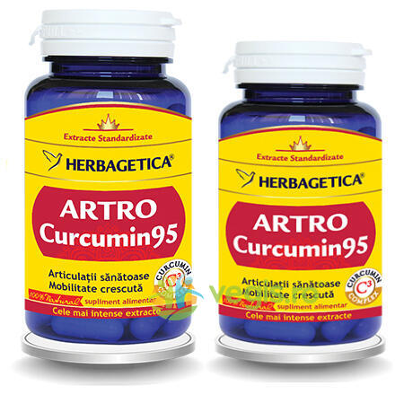 Artro Curcumin 95 60cps+30cps Pachet 1+1 Promo, HERBAGETICA, Capsule, Comprimate, 1, Vegis.ro