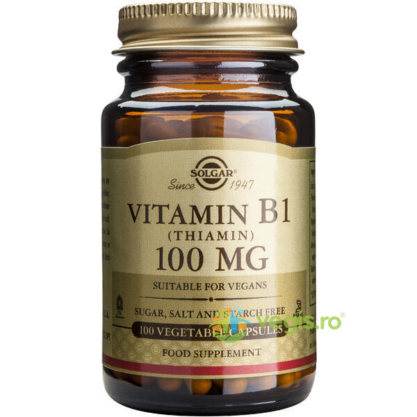 Vitamina B1 100mg 100cps vegetale (Tiamina), SOLGAR, Capsule, Comprimate, 1, Vegis.ro