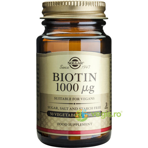 Biotin 1000mcg 50cps vegetale, SOLGAR, Capsule, Comprimate, 1, Vegis.ro