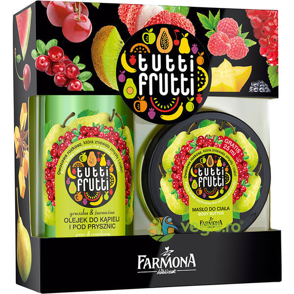 Pachet Cadou Tutti Frutti PERE & MERISOARE (Gel De Baie & Unt De Corp), FARMONA, Corp, 2, Vegis.ro