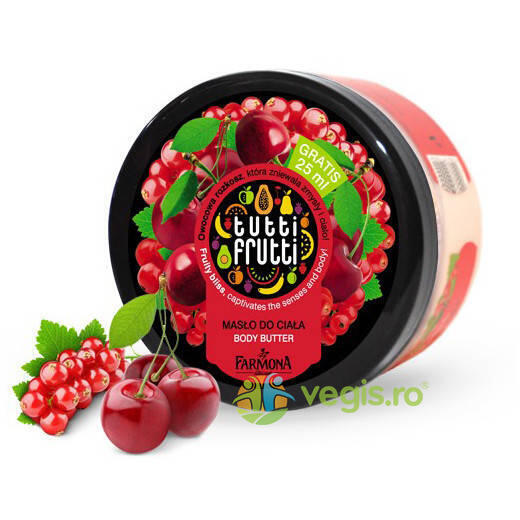 Pachet cadou Tutti Frutti VISINE & COACAZE ROSII (Gel De Baie & Unt De Corp & Crema De Maini), FARMONA, Corp, 4, Vegis.ro