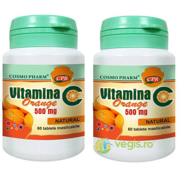 Vitamina C Portocale 500mg 60tb masticabile 1+1 Gratis, COSMOPHARM, Vitamine, Minerale & Multivitamine, 1, Vegis.ro