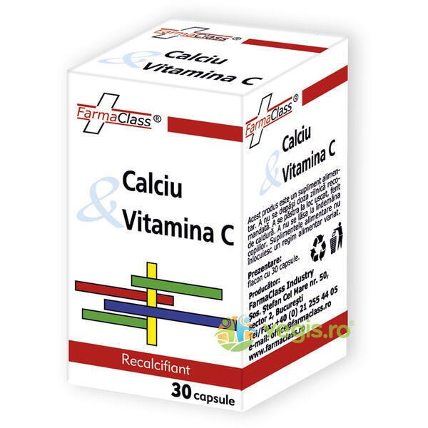 Calciu si Vitamina C 30cps, FARMACLASS, Remedii Capsule, Comprimate, 1, Vegis.ro
