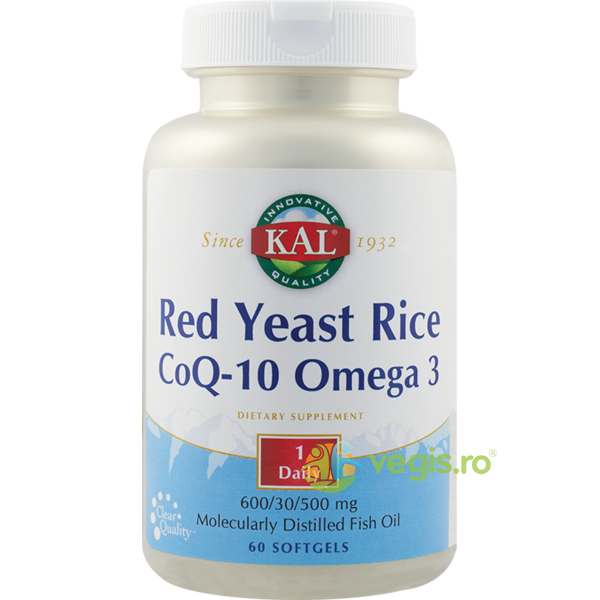 Red Yeast Rice CoQ-10 Omega 3 (Drojdie din orez rosu) 60cps Secom,, KAL, Capsule, Comprimate, 1, Vegis.ro