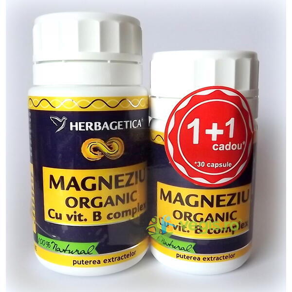 Magneziu Organic 70cps + 30cps Promo, HERBAGETICA, Pachete 1+1, 1, Vegis.ro