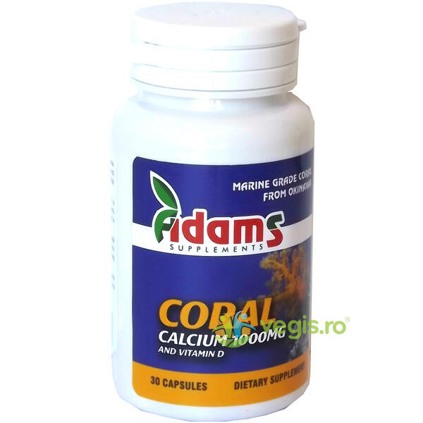 Coral Calcium 1000mg +Vit.D 30cps, ADAMS VISION, Capsule, Comprimate, 1, Vegis.ro