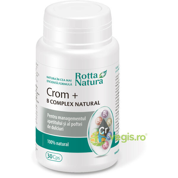 Crom+ B-Complex Natural 30cps, ROTTA NATURA, Capsule, Comprimate, 1, Vegis.ro