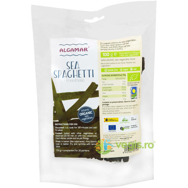 Alge Sea Spaghetti Ecologice/Bio 100g, ALGAMAR, Produse BIO, 1, Vegis.ro