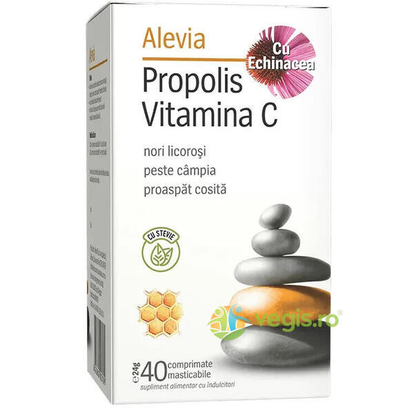 Propolis Vitamina C Cu Echinacea si Stevie 40cpr, ALEVIA, Capsule, Comprimate, 1, Vegis.ro