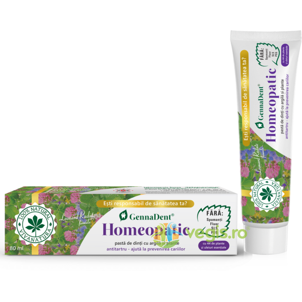 Pasta de Dinti GennaDent Homeopatic cu Argila si Plante 80ml, VIVA NATURA, Igiena bucala, 1, Vegis.ro