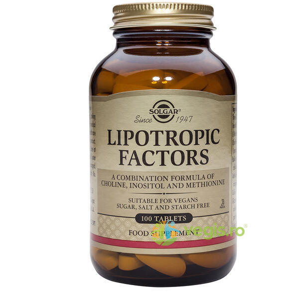 Lipotropic Factors 100tb (Factori lipotropici), SOLGAR, Capsule, Comprimate, 1, Vegis.ro