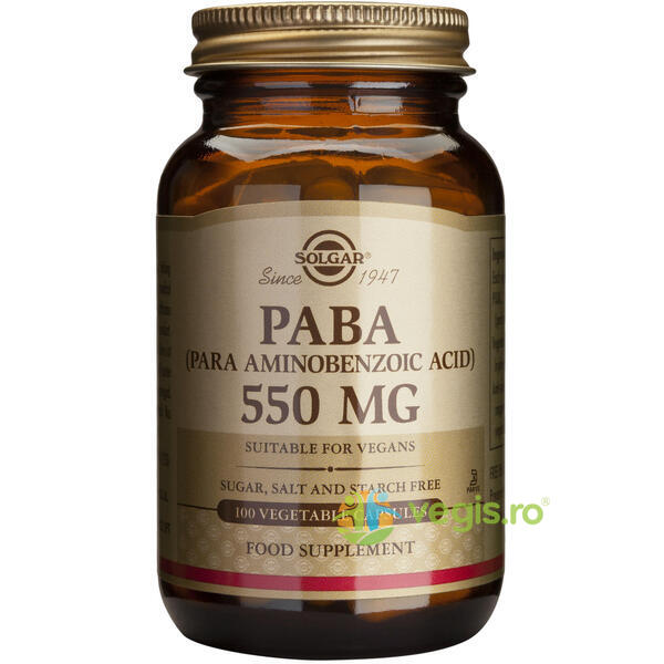 Paba 550mg 100cps (acid para-aminobenzoic), SOLGAR, Capsule, Comprimate, 1, Vegis.ro