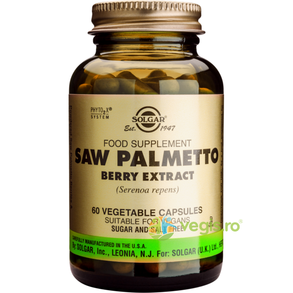 Saw Palmetto Berry Extract 60cps (Palmier pitic), SOLGAR, Remedii Capsule, Comprimate, 1, Vegis.ro