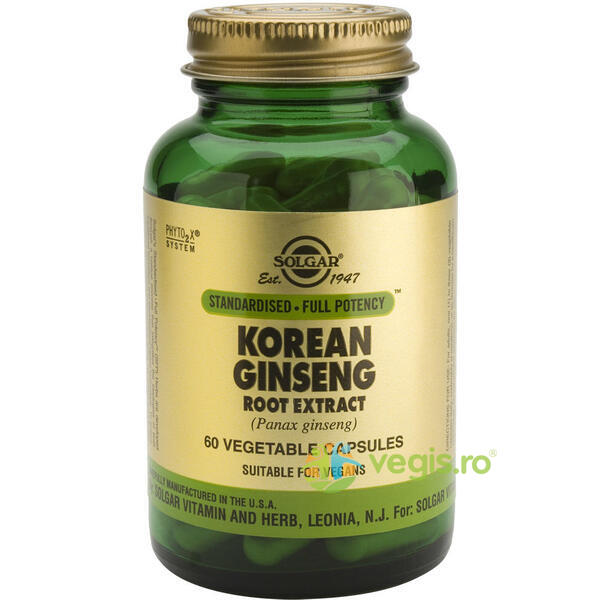 Korean Ginseng Root Extract 60cps(Ginseng coreean), SOLGAR, Fertilitate, Potenta, 1, Vegis.ro