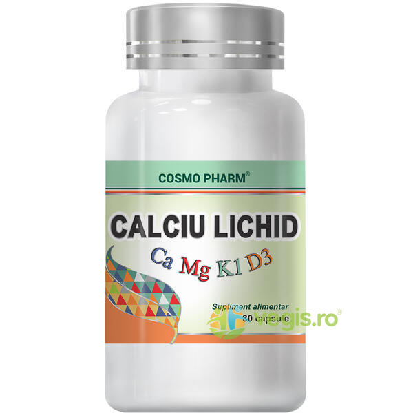 Calciu Lichid cu Magneziu, Vitamina K1 si Vitamina D3 30cps, COSMOPHARM, Vitamine, Minerale & Multivitamine, 1, Vegis.ro
