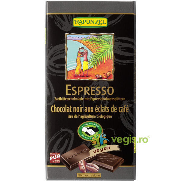 Ciocolata Amaruie Vegana cu Espresso si 51% Cacao Ecologica/Bio 80g, RAPUNZEL, Dulciuri & Indulcitori Naturali, 1, Vegis.ro
