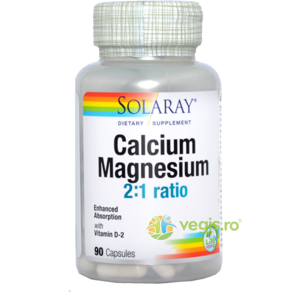 Calciu Magneziu cu Vitamina D 90cps Secom,, SOLARAY, Capsule, Comprimate, 1, Vegis.ro