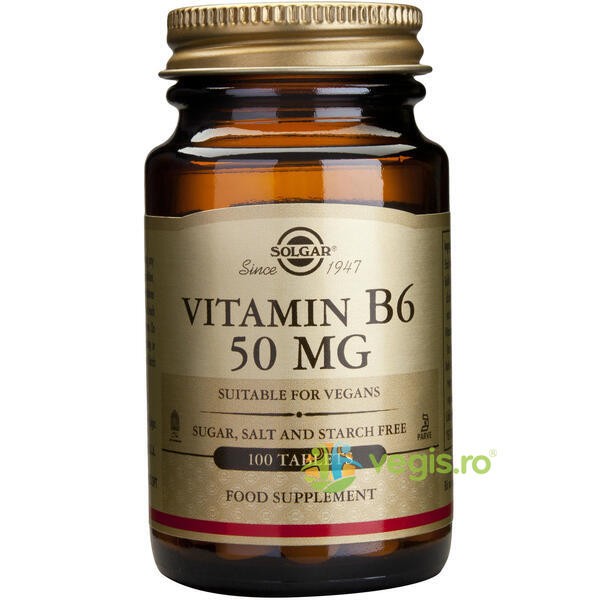 Vitamina B6 50mg 100tb, SOLGAR, Remedii Capsule, Comprimate, 1, Vegis.ro