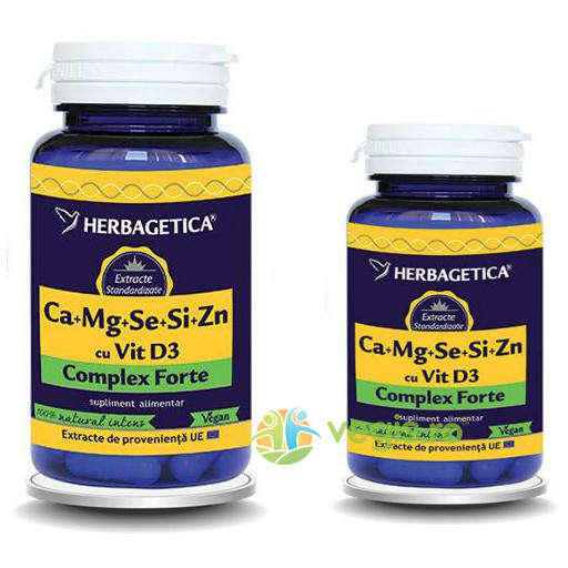 Complex Forte (Ca+Mg+Se+Si+Zn) Cu Vitamina D3 2000UI 30+30 CPS (-50%), HERBAGETICA, VECHITURI, 2, Vegis.ro