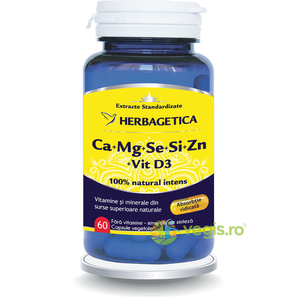Complex Forte (Ca+Mg+Se+Si+Zn) Cu Vitamina D3 2000UI 60Cps, HERBAGETICA, Capsule, Comprimate, 1, Vegis.ro